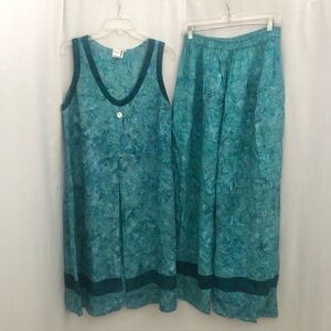 Island Tribe Batik Rayon Pant Outfit Set Boho Artsy Women's Large